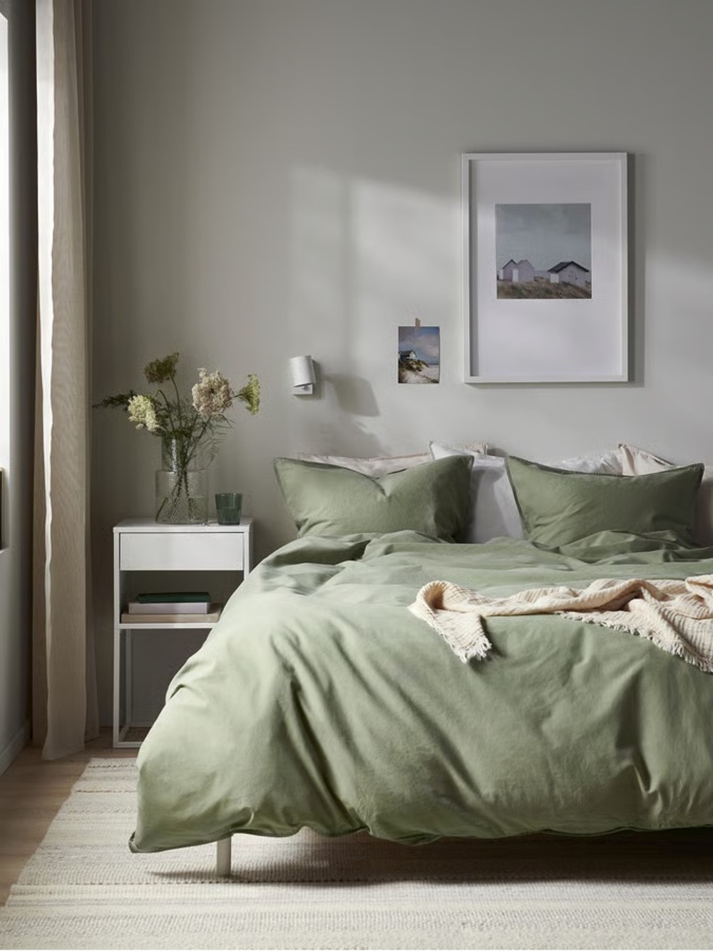 IKEA ÄNGSLILJA Duvet cover and pillowcases gray-green, Full/Queen